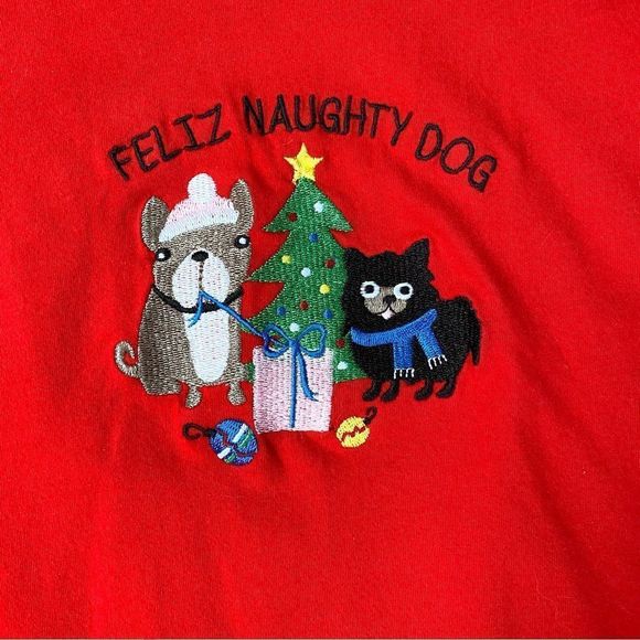 Rene Rofe Feliz Naughty Dog Red Christmas Loungewear Nightgown Size L - Picture 2 of 6